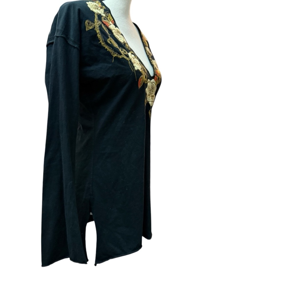 Johnny Was JWLA Born Free Embroidered Floral Wing Blouse Tunic Top split raw hem - Picture 3 of 8